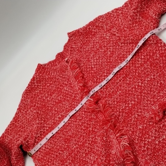 DEX women's X (12/14) reddish pink white slub flecks sweater long sleeve fringe - Picture 7 of 12